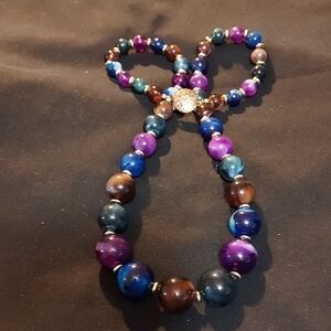 70s Vintage Multicolor Beaded Statement Necklace - 22 In Unisex Jewelry